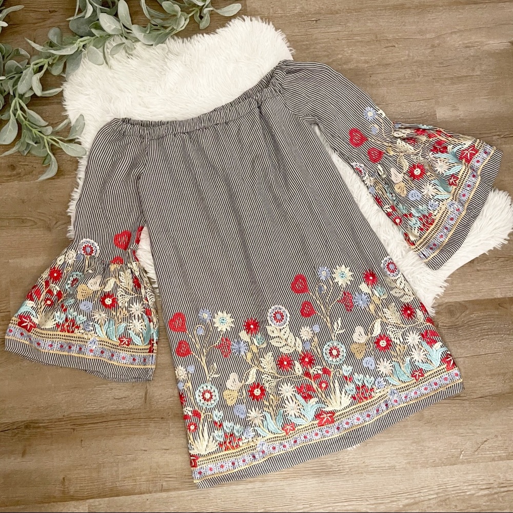 Floral Embroidered Off Shoulder Tunic Top